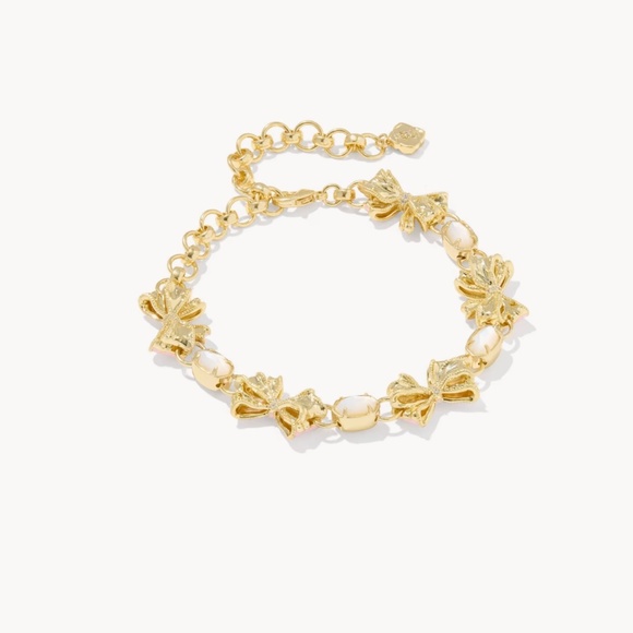 Kendra Scott x LoveShackFancy Bow Gold Delicate Chain Bracelet(Light Pink Ename) - Picture 3 of 6